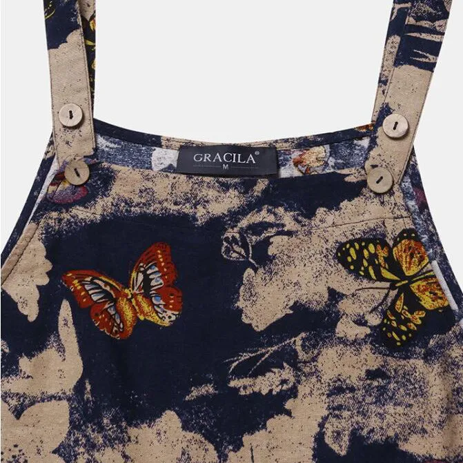 Salopetă Pentru Femei De Moda Stil Etnic Mozaic De Epocă Tie Dye Imprimare Butoane Suspensor Salopeta De Vara Noi Vrac Pantaloni Lungi