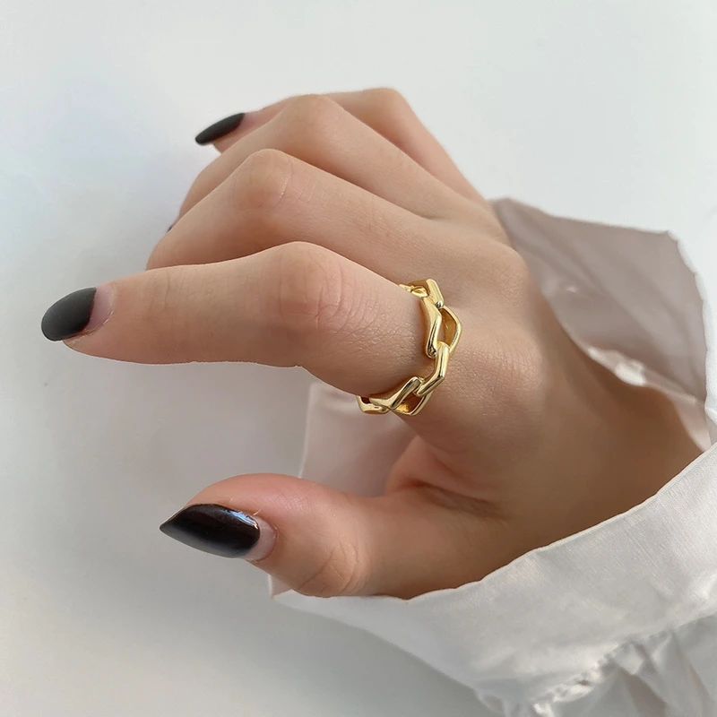 Besimpol Reale Argint 925 Inele Simple Accidentat Lanț De Bordură Inel Reglabil Pentru Femei Moda Bijuterii Fine Cadou De Nunta