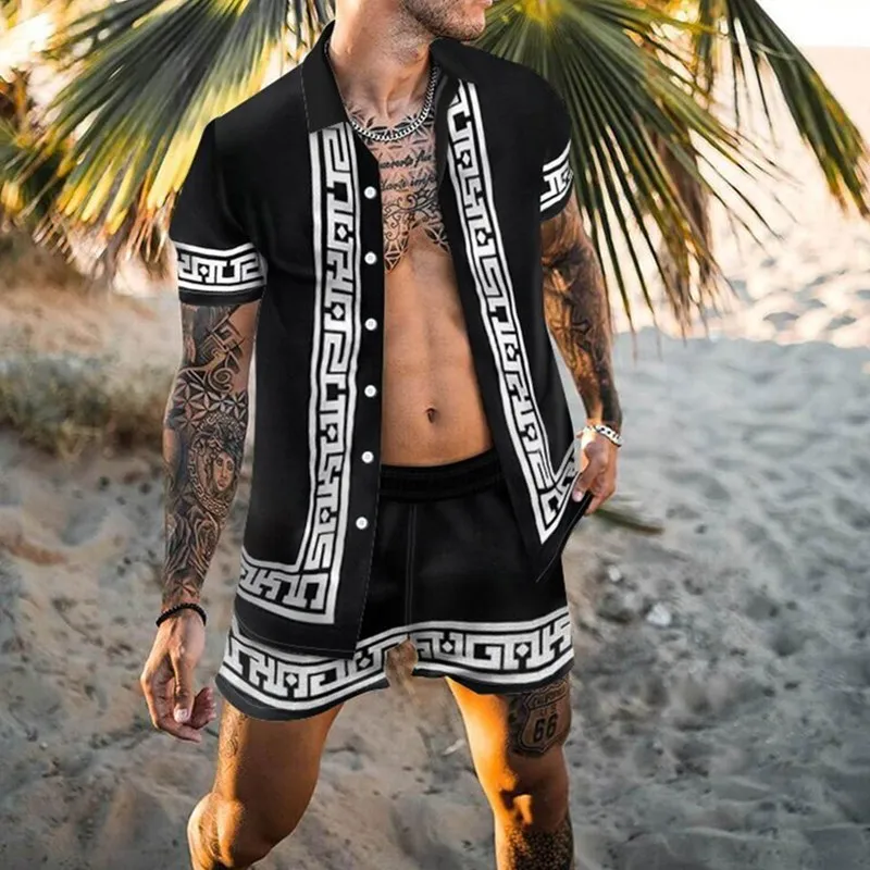 Vara Barbati Costum de Plajă Hawaiiană de Imprimare de Moda Camasa cu Maneci Scurte Barbati Plaja de Surfing pantaloni Scurți 2021 zi cu Zi Casual Set de Două Piese de sex Masculin