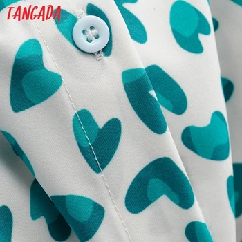 Tangada 2021 Femei Albastru Inima de Imprimare Bluza cu Maneci Lungi Chic de Birou de sex Feminin Lady Shirt Blusas Femininas 1F105