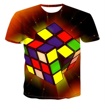 2021 nou cub Rubik imprimate T-shirt, cubul Rubik 3D imprimate T-shirt pentru băieți și fete, tricou personalizat, Băiat de desene animate T-Shi