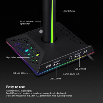 Cască Suport RGB Ajazz Emite Cască Joc de birou Integrat Vertical Stand Robust Căști de Gaming Titular
