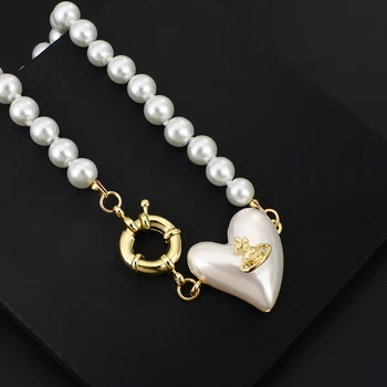 Amorcome Nunta Vintage Perla Cravată Colier pentru Femei Neregulate Planeta Inima Pandantiv Coliere collier de perles de Bijuterii