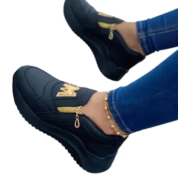 Primăvară Neagră, Adidași Pene Platforma Pantofi Femei Fund Gros de Moda cu Fermoar Non-alunecare Casual Femei din coreea de Vulcanizat, Pantofi