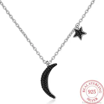 Luna Neagra Stele De Argint 925 La Modă Lanț Pandantiv Colier Pentru Femei Zircon Colier Fata Aniversare Bijuterii Fine