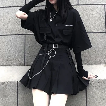 Singur set de vara coreean versatil întuneric liber BF tricou top de moda pentru femei din două piese set de fusta jupe dropshipping
