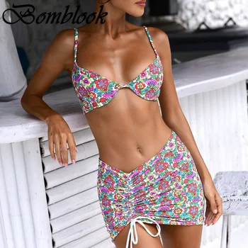 Bomblook Liber Plaja de Vacanta pentru Femei costume de Baie de Vară 2021 Tipărite Bikini Cordon Fuste 2 bucata Set Vetement Femme Utilaje