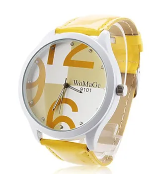 WoMaGe Ceasuri pentru Femei de Moda Ceasuri Student Ceas Mare Număr de Dial Cuarț Ceas din Piele Galben montres femme horloge dames