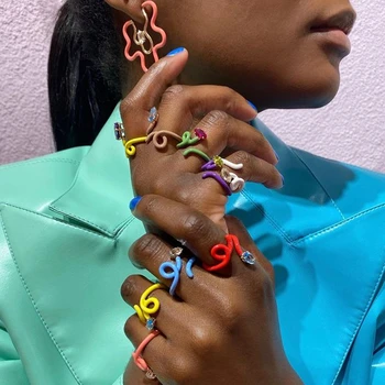 HUANZHI 2020 Nou Design Punk Sarpe de Culoare Stras Deschide Geometric Reglabil Inele Metalice pentru Femei Partid Cadouri Bijuterii