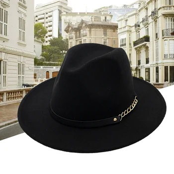 2019 Mozaic Lână Simțit Jazz Pălării Catarama Decor Femei Unisex Margine Largă Panama Trilby Cowboy Capac Sunhat
