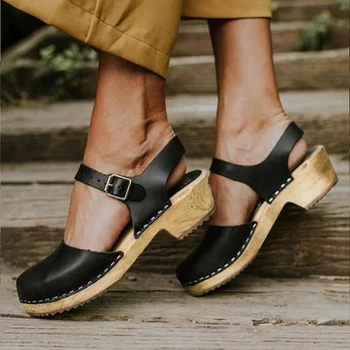 Femei Vara Sandale Cu Platforma Femeie Pană Pantofi Catarama Curea Din Piele Doamnelor Cizme Rotund Toe Casual Crește Înălțimea De Santal