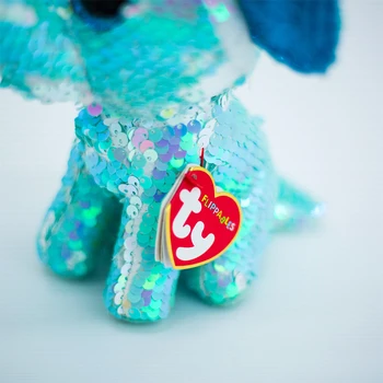 25 CM Ty Beanie Ochii Mari Strălucitoare Reversibile Sequin Elefant Albastru Mare Jucărie de Pluș Umplute de Animale Păpușă Băiat și Fată Ziua de nastere Cadou
