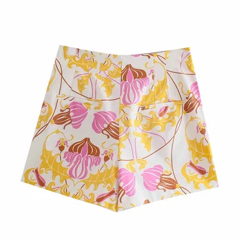 XEASY 2021 Vară Stil Plajă Vrac Florale Imprimare Split Tricou Femei Vintage Maneca Lunga Casual, de Înaltă Talie Pantaloni Scurți Set