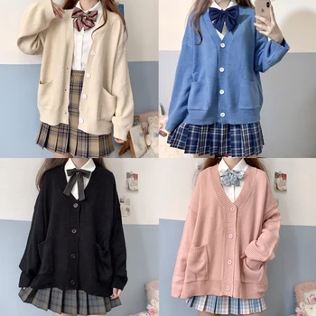 Japonia Școală Pulover de Primavara Toamna V-Neck Bumbac Tricotate Cardigan Stil de Colegiu JK Uniformă Pulovere 5 Culoare Student Fete Dulci