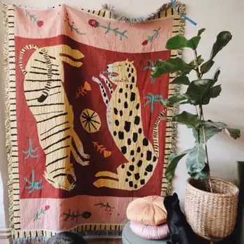 Leopard Tapiserie Pat Canapea Creative Pătură, Covor Roz Nordic Tricotate Arunca Firul Pătură De Călătorie Tv Pui De Somn Pături Prosop Moale