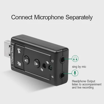 Extern USB AUDIO placa de SUNET ADAPTOR VIRTUAL 7.1 Ch USB 2.0 Microfon Difuzor Audio Microfon cu Căști de 3,5 mm Jack Convertor Negru