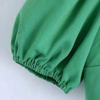 XNWMNZ 2021 Femei Vintage Square Guler Verde Scurt, Halat Bluza Feminin Manșon de Puf Subțire Tricouri Chic Backless Blusas Culturilor Topuri