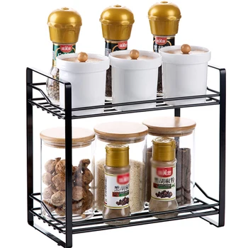 Stand Blat Raft Bucătărie Organizator Fier De Artă Condimente Sticla Economie De Spațiu Spice Rack Portabil 2 Niveluri Durabile De Stocare