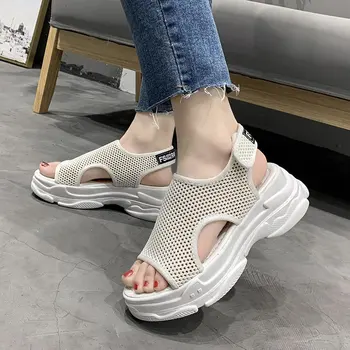Femei Sandale 2021 Indesata Încălțăminte de Vară, Sandale cu Platforma pentru Femei Pantofi pentru Femeie Aluneca pe Peep Toe Tricotate Casual Doamnelor Adidasi