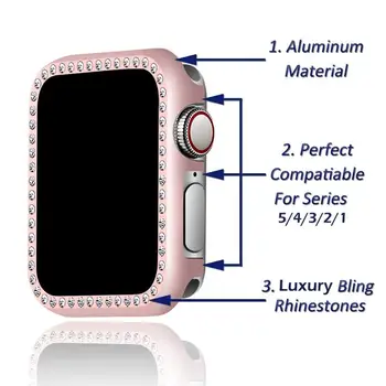 40mm 44mm Albastru Caz pentru Apple Watch SE Caz Seria 6 Protector de Metal Bara de protecție Capac de Protecție 38mm 42mm Femei Bling Cadru de Lux