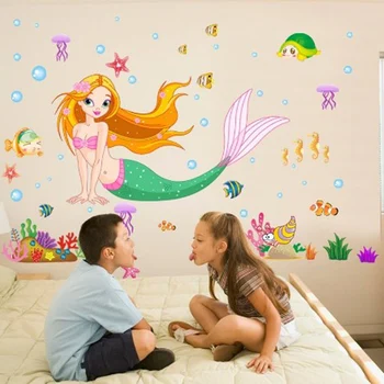 Desene animate Sirena Autocolant Perete Amovibil Vinil Decal Decor Acasă Poster pentru Copii Fete camera 0238 Grădiniță grădiniță Artă Murală
