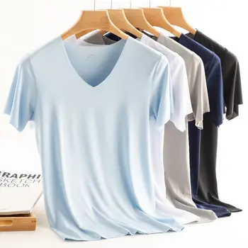 2020 Barbati Tricou Fitness Elastic Ice T-shirt Mens V Gatului Maneca Scurta pentru bărbați Micro-Fibre Tricouri M-5XL Îmbrăcăminte Transport Gratuit