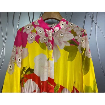 SEQINYY Design Elegant Rochie de Vară de Primăvară Noua Moda Femei Pista Matase Imbinate Cutat Flori Colorate de Imprimare Midi