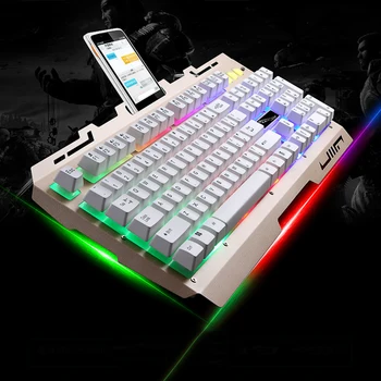 Tastatură mecanică de Gaming Pentru Computere RGB LED Laser Keyboard 104 Taste cu iluminare din spate Alb Taste de Gaming Accesorii Pentru Gamerii de PC