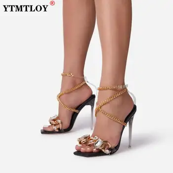 Sexy Sandale de Vara Pantofi Pentru Femei Partid Cross-Legat Roma Clasice Dantela-up Concis Culori Amestecate Peep Toe Lanț Serpentine Pvc