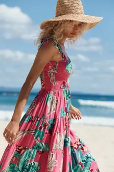 Moda Vara Femei Rochie Piața Gât Sling Imprimare Sexy Halter Rochie de Plaja Femei Casual Rochii de Vacanță 2021 Noi Vestidos