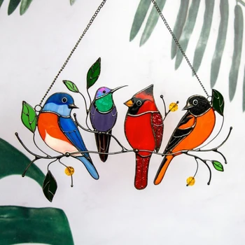 Păsări Ornamente Clopoteii de Vant de Păsări pe un Fir de Înaltă Colorate Suncatcher Fereastra Panou de Pasăre Serie Pandantiv Cadouri pentru Iubitor de Pasăre