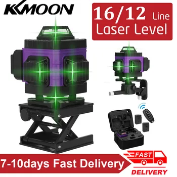 KKMOON 16/12 Linii 4D/3D cu Laser Laser Instrument de Nivel Vertical Linii Orizontale cu 3° Auto-nivelare 360 Funcția de Lumină Verde 532nm
