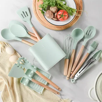 Silicon bucătărie utensilios de cocina accesorii instrumente set de vase de gatit lingura espatula gadget bucátárie menaje spatula de lemn