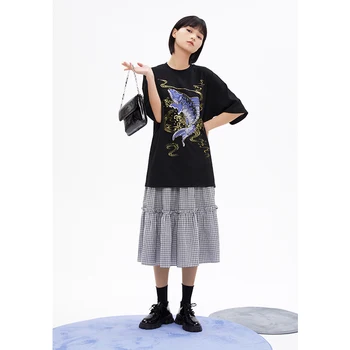 Toyouth Femei Teuri 2021 Vara cu Maneci Scurte Rotund Gat Moda T-shirt Animal Print Timbru de Aur Stil Japonez Topuri