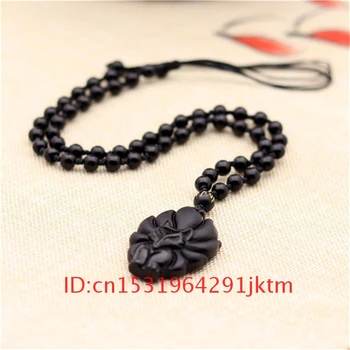 Darurile naturale Margele Negre de Moda Colier Pandantiv cu Nouă Cozi de Bijuterii de Jad pentru Farmecul Obsidian Femei Amuleta Chineză Fox