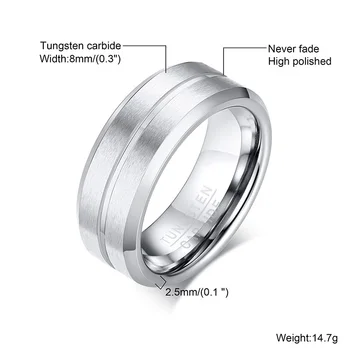 Vnox 8mm Tungsten Inele de Nuntă pentru Bărbați, Elegant Canelate Linie cu Degetul Trupa, Casual Blând de sex Masculin de Logodna Bijuterii