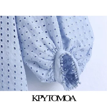 KPYTOMOA Femei 2021 Moda Gol Afară de Broderie Bluze Vintage Gât O Lanternă Maneca Feminin Tricouri Blusas Topuri Chic