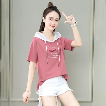 Bumbac Hanorac O Gât T Cămașă Femei 2021 Vrac Plus Dimensiune Stil coreean Camasi dama de Vara cu Maneci Scurte Tricou Femeie T-shirt