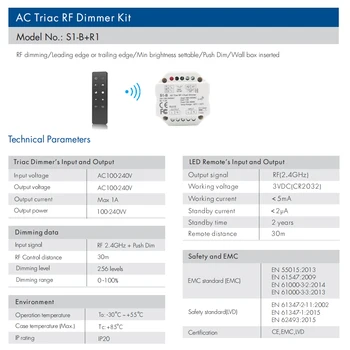 MJJC S1-B LED Dimmer 220V 110V 230V PWM Dimer 2.4 G RF Control de la Distanță Comutator apăsați 220V AC Triac Dimmer pentru LED Lampă Bec