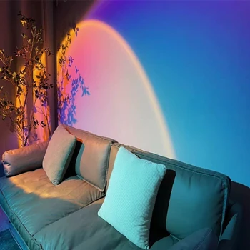 Nou Apus de soare, Proiector Lampa Curcubeu Atmosfera Romantica a Condus Lumina de Noapte Acasa Cameră Etapă Tavan Decor de Perete USB Lampă de Masă