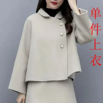 Lână Topuri Și Fusta set Femei Plus Dimensiune Singur/Costum 2021 Toamna Iarna Nou Temperament Moda coreeană Două Bucată de sex Feminin 523
