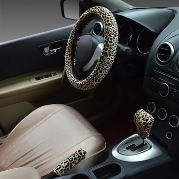 3Pcs 38cm Iarna Leopard de Imprimare Mașină Volan, Frana de Mana pe Schimbator Set de Acoperire 2019