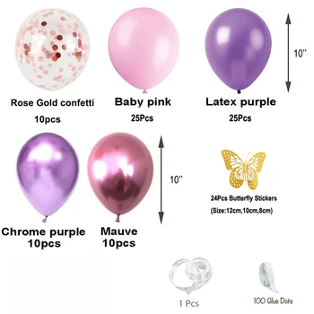 106pcs Pastelate de Roz Și Violet Ghirlanda Baloane Arcada Kit Cu Aur Autocolante Fluture Pentru Copil de Dus Fetele la Petrecerea de Ziua Decor