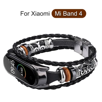 Ștrasuri din mărgele Brățară pentru Xiaomi Mi Band 4 Curea din Piele Țese Împletituri de Epocă Watchbands bratari de montre Bratara Curele