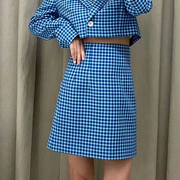 Klacwaya Femei 2021 Moda Chic Cu Buzunarele False Verificat Mini Fusta Vintage Cu Talie Înaltă, Cu Fermoar Lateral De Sex Feminin Fuste Mujer