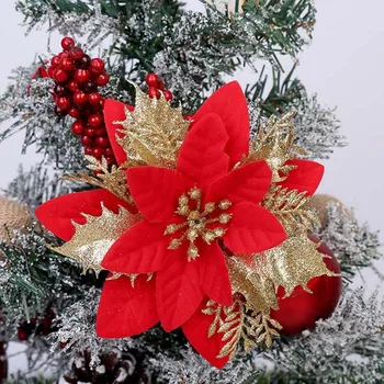 Zollor 10BUC Crăciun Aur, Argint Pulbere de Simulare de Flori Coroană de flori de Craciun-Accesorii Brad de Crăciun Acasă Decor Petrecere