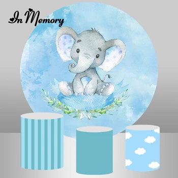 Înmemoria Elefant Dus Copilul Nou-născut Rotund Fundaluri Pentru Fotografie Albastru Băieți 1 Petrecere Medii Plinta Acoperă