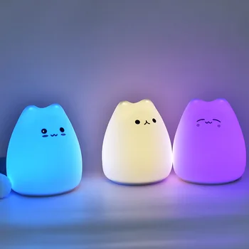 Minunat Colorate Schimbare de Culoare Macey Cat de Silicon Veioza Noptiera Dormitor Copii Cadou de Dormit Cu LED-uri Lampa de Birou