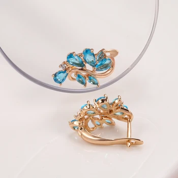 Kinel Tendință Naturală Albastru Zircon Cercei Stud pentru Femei 585 Aur Rose Floare de Cristal Cercei Vintage Bijuterii de Nunta 2021