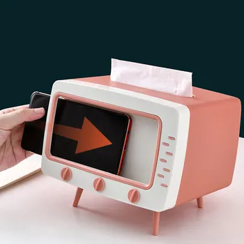 Creative 2 In 1 TV, Cutie de Tesut Desktop Titularul de Hârtie Dispenser de Stocare Șervețel Organizator Caz cu Suport de Telefon Mobil Decorative